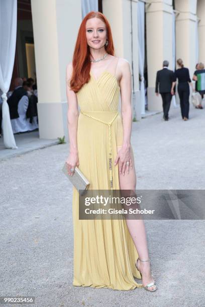 Barbara Meier wearing jewelry by Thomas Jirgens, Juwelenschmiede, during the Juwelendinner to celebrate the 25th anniversary of Juwelenschmiede and...