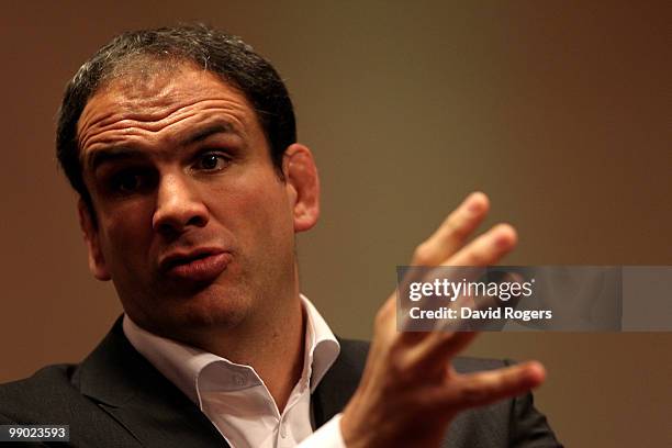 Martin Johnson, the England team manager, talks to the media at a conference held at Twickenham on May 11, 2010 in Twickenham, England.