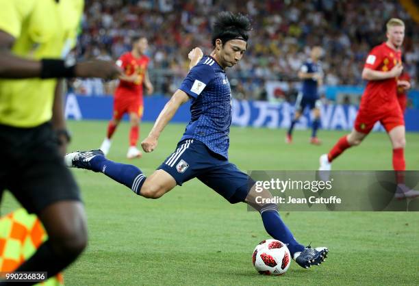 Gaku Shibasaki of Japan during the 2018 FIFA World Cup Russia Round of 16 match between Belgium and Japan at Rostov Arena on July 2, 2018 in...