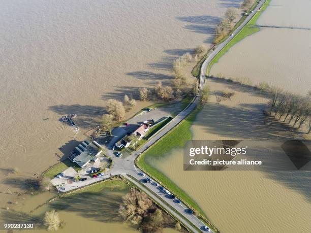 The landing pier of the Rhine ferry is flooded in Xanten, Germany, 08 January 2018 . The Rhine in North Rhine-Westphalia continues to swell. But...