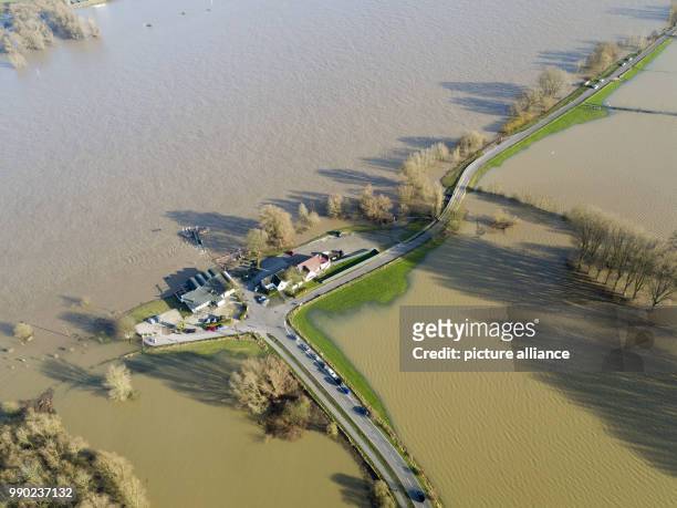The landing pier of the Rhine ferry is flooded in Xanten, Germany, 08 January 2018 . The Rhine in North Rhine-Westphalia continues to swell. But...