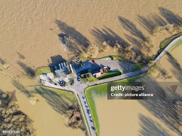 The landing pier of the Rhine ferry is flooded in Xanten, Germany, 08 January 2018 . The Rhine in North Rhine-Westphalia continues to swell. But...