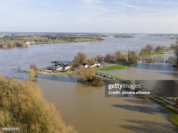 The landing pier of the Rhine ferry is flooded in Xanten, Germany, 08 January 2018 . The Rhine in North Rhine-Westphalia continues to swell. But...