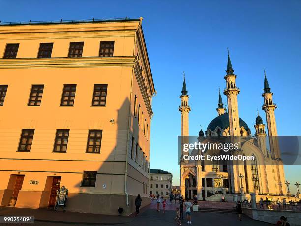 The Kul Sharif Mosque and Kazan Kremlin on June 29, 2018 in Kazan, Tatarstan, Russia.