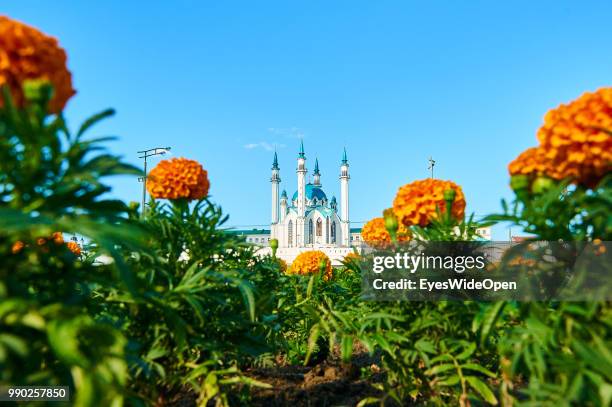 The Kul Sharif Mosque and Kazan Kremlin on June 29, 2018 in Kazan, Tatarstan, Russia.