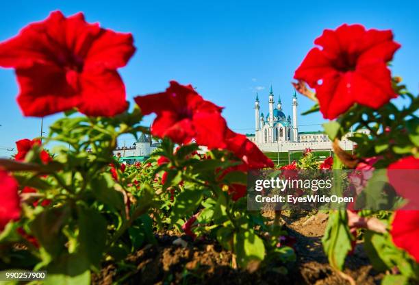The Kul Sharif Mosque and Kazan Kremlin on June 29, 2018 in Kazan, Tatarstan, Russia.