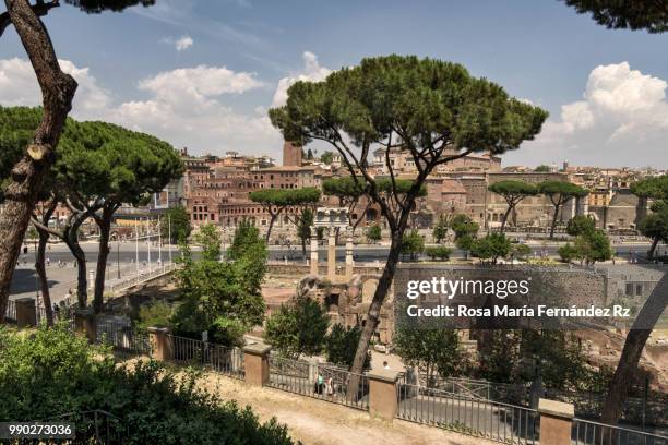 view of ancient roma. church os santa francesca romana (basilia di santa francesca romana) on background and surroundings, roma, italy, europe - rz stock pictures, royalty-free photos & images