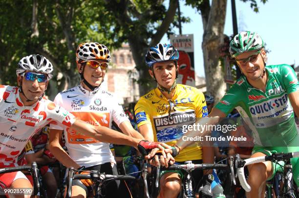 Tour De France 2007, Stage 18Soler Hernandez Juan Mauricio Mountain Jersey, Txurruka Amets White Jersey, Contador Alberto Yellow Jersey, Boonen Tom...