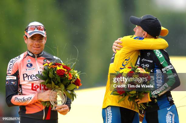Tour De France 2007, Stage 20Podium, Evans Cadel , Contador Alberto Yellow Jersey, Leipheimer Levi , Celebration Joie Vreugde /Marcoussis - Paris...