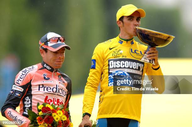 Tour De France 2007, Stage 20Podium, Evans Cadel , Contador Alberto Yellow Jersey, Celebration Joie Vreugde /Marcoussis - Paris Champs-Elysees...