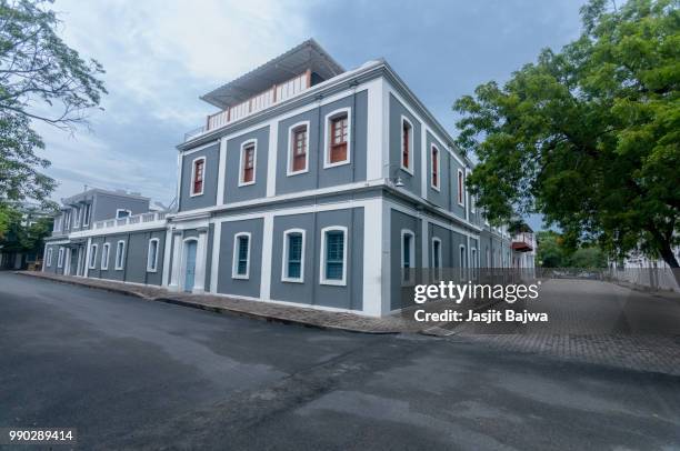 old french colony - pondicherry - india street building stock pictures, royalty-free photos & images