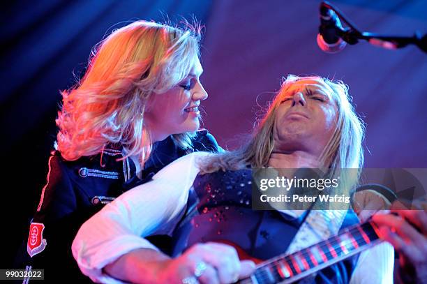 Uwe Hassbecker and Anna Loos of Silly perform on stage at the Gloria on May 11, 2010 in Cologne, Germany.