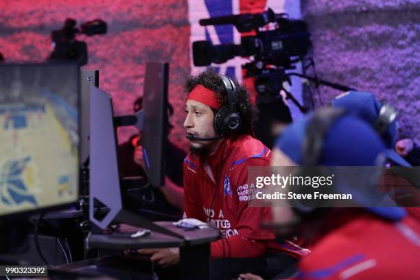 Im So Far Ahead of Pistons Gaming Team looks on during game against Pacers Gaming on June 23, 2018 at the NBA 2K League Studio Powered by Intel in...