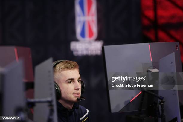 VGooner of Pacers Gaming looks on during game against Pistons Gaming Team on June 23, 2018 at the NBA 2K League Studio Powered by Intel in Long...