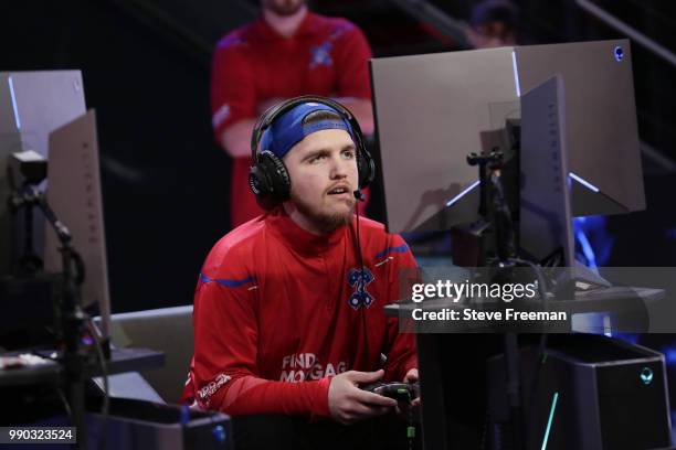 Lets Get It Ramo of Pistons Gaming Team looks on during game against Pacers Gaming on June 23, 2018 at the NBA 2K League Studio Powered by Intel in...