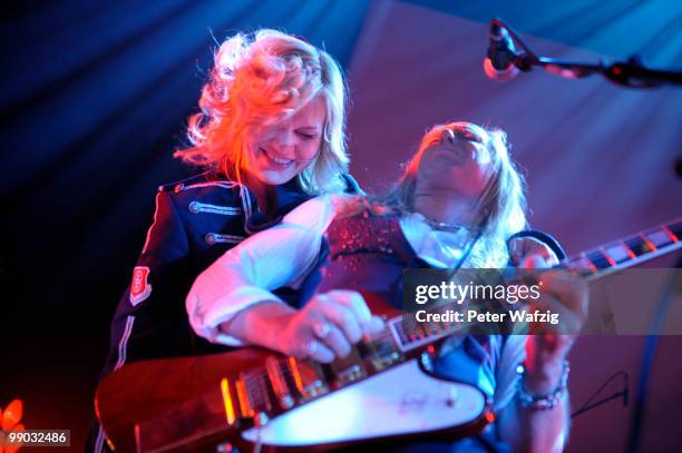 Uwe Hassbecker and Anna Loos of Silly perform on stage at the Gloria on May 11, 2010 in Cologne, Germany.