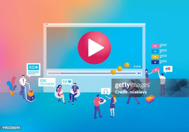 video marketing concept - video ad stock illustrations