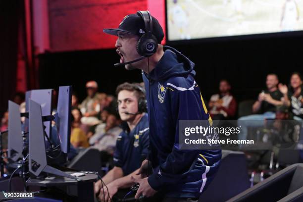 FrostytheTruth of Pacers Gaming reacts during game against Pistons Gaming Team on June 23, 2018 at the NBA 2K League Studio Powered by Intel in Long...