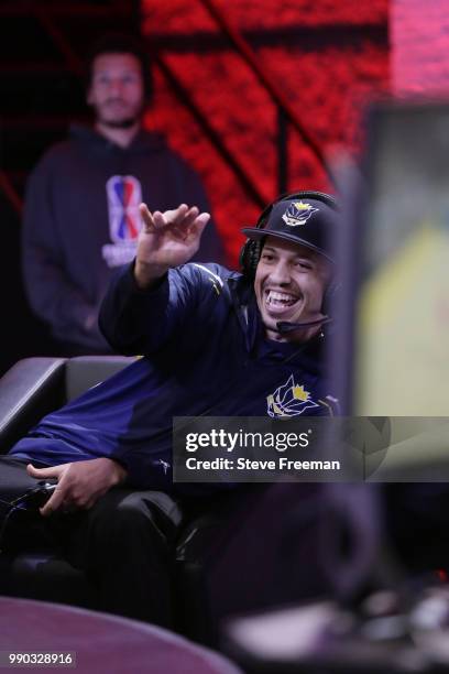 FrostytheTruth of Pacers Gaming reacts during game against Pistons Gaming Team on June 23, 2018 at the NBA 2K League Studio Powered by Intel in Long...