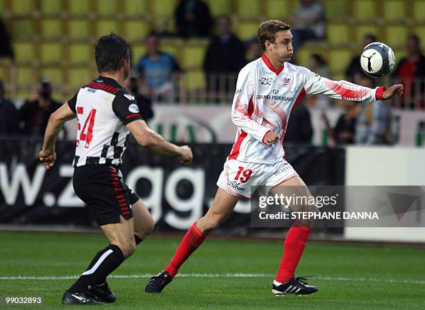 Pierre Casiraghi controls the ball during a charity football match between Prince Albert's Star Team and the F1 "Nazionale Piloti" drivers' team, for...