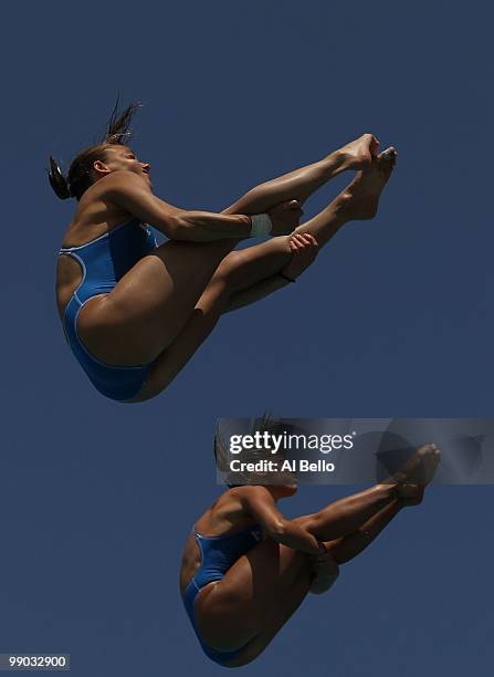 Tania Cagnotto and Francesca Dallape of Italy dive during the Women's Synchronized 3 Meter Final at the Fort Lauderdale Aquatic Center during Day 4...