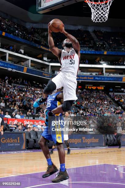 Ike Nwamu of the Miami Heat shoots the ball against the Golden State Warriors during the 2018 California Classic on July 2, 2018 at Golden 1 Center...