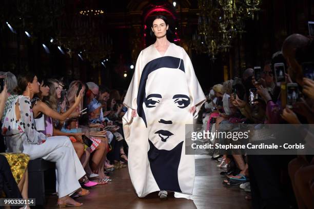 Model Erin O'Connor walks the runway during the Schiaparelli Haute Couture Fall Winter 2018/2019 show as part of Paris Fashion Week on July 2, 2018...