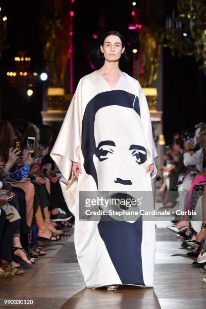 Model Erin O'Connor walks the runway during the Schiaparelli Haute Couture Fall Winter 2018/2019 show as part of Paris Fashion Week on July 2, 2018...
