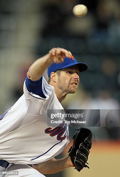 John Maine of the New York Mets delivers a pitch against the Washington Nationals on May 10, 2010 at Citi Field in the Flushing neighborhood of the...