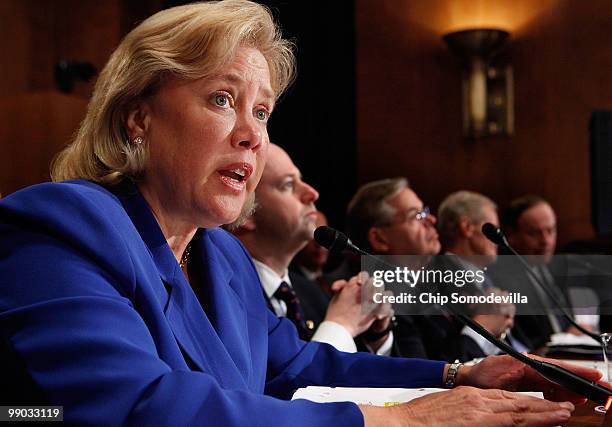 Sen. Mary Landrieu delivers opening remarks about the impact the Deepwater Horizon explosion and oil spill in the Gulf of Mexico May 11, 2010 in...