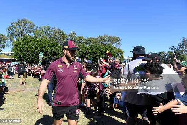 Ben Hunt greets fans during a Queensland Maroons Fan Day on July 3, 2018 in Hervey Bay, Australia.
