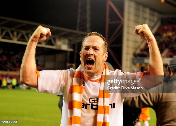 Charlie Adam of Blackpool celebrates at the end of the Coca Cola Championship Play-Off Semi-Final Second Leg match between Nottingham Forest and...