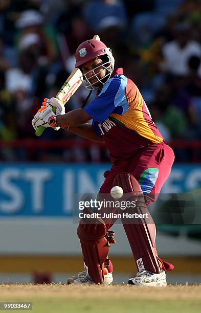 Ramnaresh Sarwan of the West Indies hits out during the ICC World Twenty20 Super Eight match between the West Indies and Australia played at the...