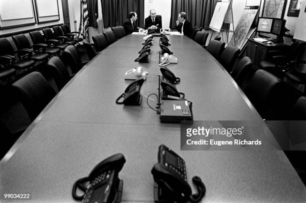View of along a conference table of, from left New York Deputy Commissioner for Counter Terrorism Michael Sheehan, New York City Police Commissioner...