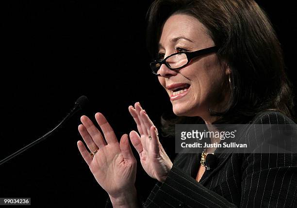 Oracle president Safra Catz delivers a keynote address during the 21st Annual Professional Business Women of California conference May 11, 2010 in...