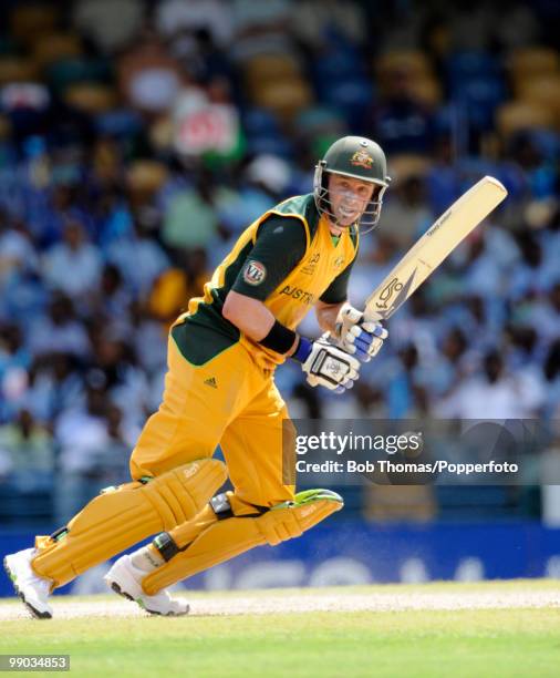 Mike Hussey of Australia bats during The ICC World Twenty20 Group A Match between Bangladesh and Australia played at The Kensington Oval on May 5,...