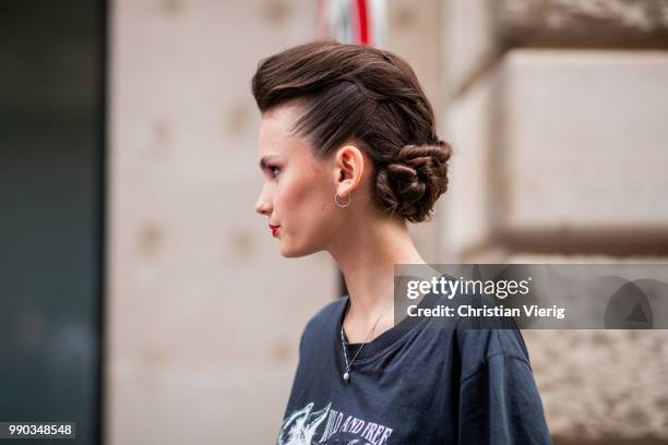 Model is seen outside Ralph & Russo on day two during Paris Fashion Week Haute Couture FW18 on July 2, 2018 in Paris, France.