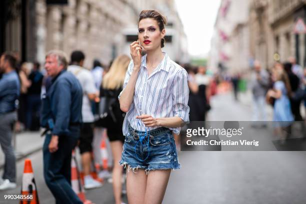 Model is seen outside Ralph & Russo on day two during Paris Fashion Week Haute Couture FW18 on July 2, 2018 in Paris, France.
