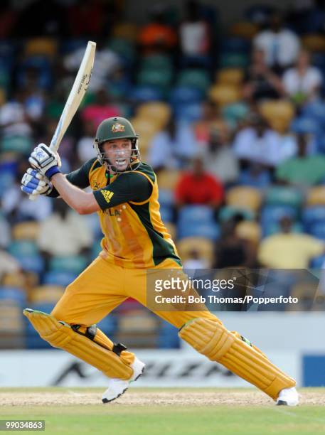 Mike Hussey of Australia bats during The ICC World Twenty20 Group A Match between Bangladesh and Australia played at The Kensington Oval on May 5,...