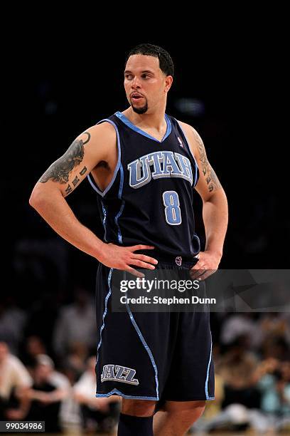 Deron Williams of the Utah Jazz stands on the court against the Los Angeles Lakers during Game One of the Western Conference Semifinals of the 2010...