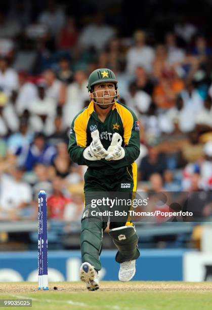 Pakistan wicketkeeper Kamran Akmal during The ICC World Twenty20 Super Eight match between Pakistan and England played at The Kensington Oval on May...