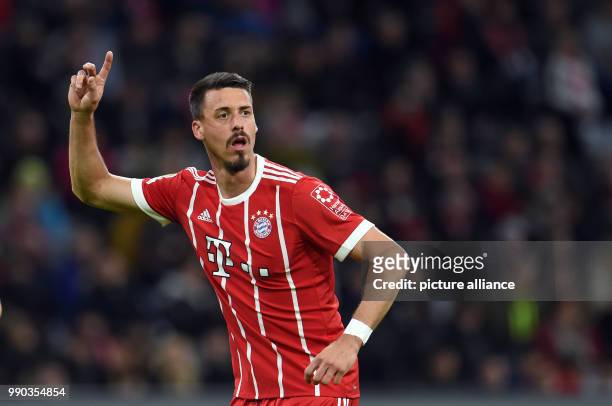 Munich's Sandro Wagner gesticulating during the soccer friendly match between FC Bayern Munich and SG Sonnenhof Grossaspach at the Allianz Arena in...