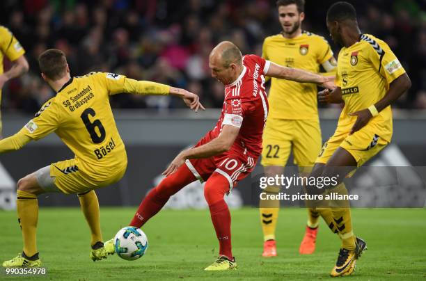 Munich's Arjen Robben in action during the soccer friendly match between FC Bayern Munich and SG Sonnenhof Grossaspach at the Allianz Arena in...