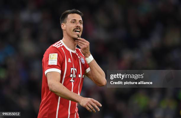 Munich's Sandro Wagner gestures during the soccer friendly match between FC Bayern Munich and SG Sonnenhof Grossaspach at the Allianz Arena in...