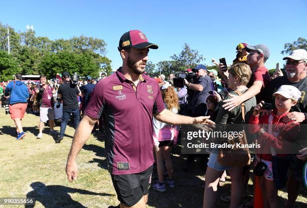 Ben Hunt greets fans during a Queensland Maroons Fan Day on July 3, 2018 in Hervey Bay, Australia.