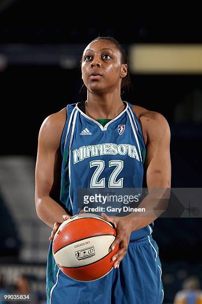 Monica Wright of the Minnesota Lynx shoots a free throw during the preseason WNBA game against the Chicago Sky on May 6, 2010 at the AllState Arena...