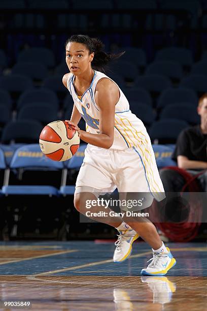 Kristi Toliver of the Chicago Sky drives the ball up court during the preseason WNBA game against the Minnesota Lynx on May 6, 2010 at the AllState...