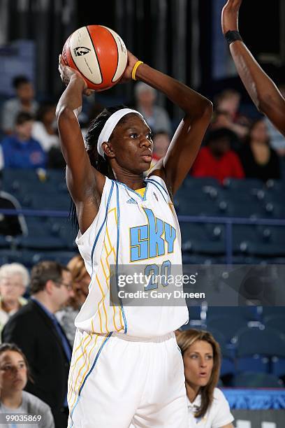 Shameka Christon of the Chicago Sky looks to inbound the ball during the preseason WNBA game against the Minnesota Lynx on May 6, 2010 at the...