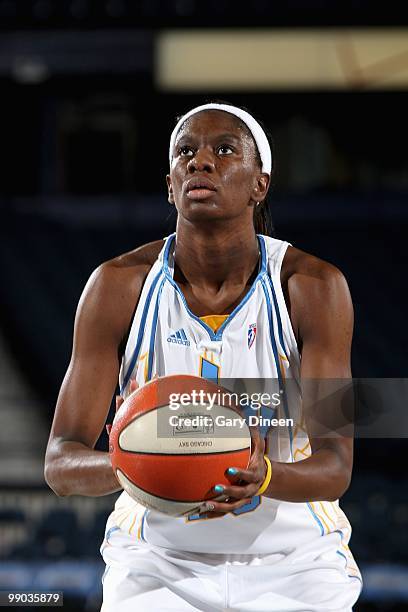 Shameka Christon of the Chicago Sky shoots a free throw during the preseason WNBA game against the Minnesota Lynx on May 6, 2010 at the AllState...