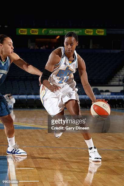 Sandora Irvin of the Chicago Sky drives to the basket during the preseason WNBA game against the Minnesota Lynx on May 6, 2010 at the AllState Arena...